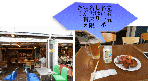 屋根の下の席と生ビール