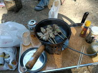 鳥肉の串を炒める
