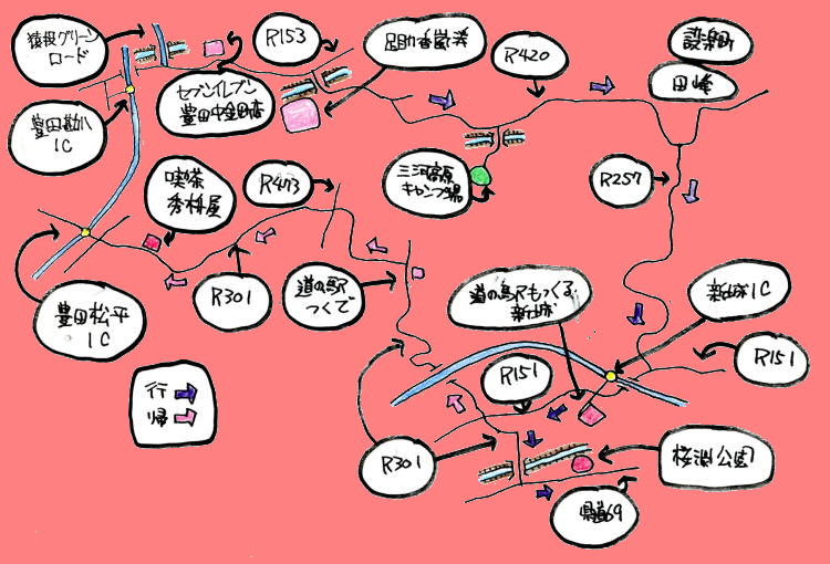 桜淵公園花見ツーリングルート図